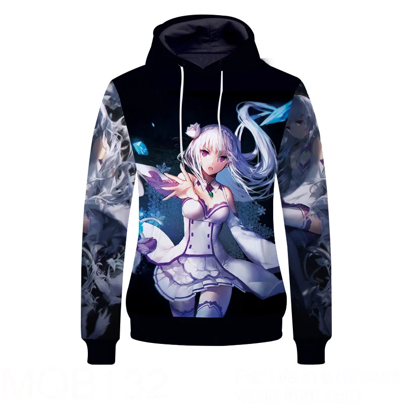 3 Re Life in a different world от zero Emiria Emilia Rem Ram, пуловер с капюшоном, костюм для косплея, Мужская и Женская толстовка - Цвет: 3