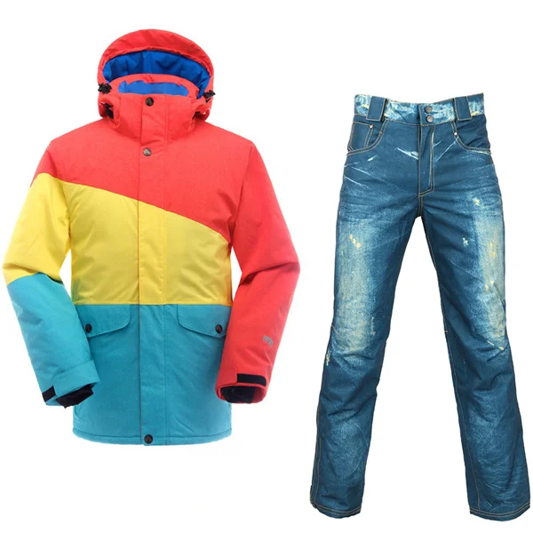 ski suit men yellow Saenshing, водонепроницаемый лыжный костюм, мужская куртка для горного катания на лыжах+ штаны для сноуборда, дышащая зимняя куртка для снегохода-30 градусов - Цвет: ski suit men yellow