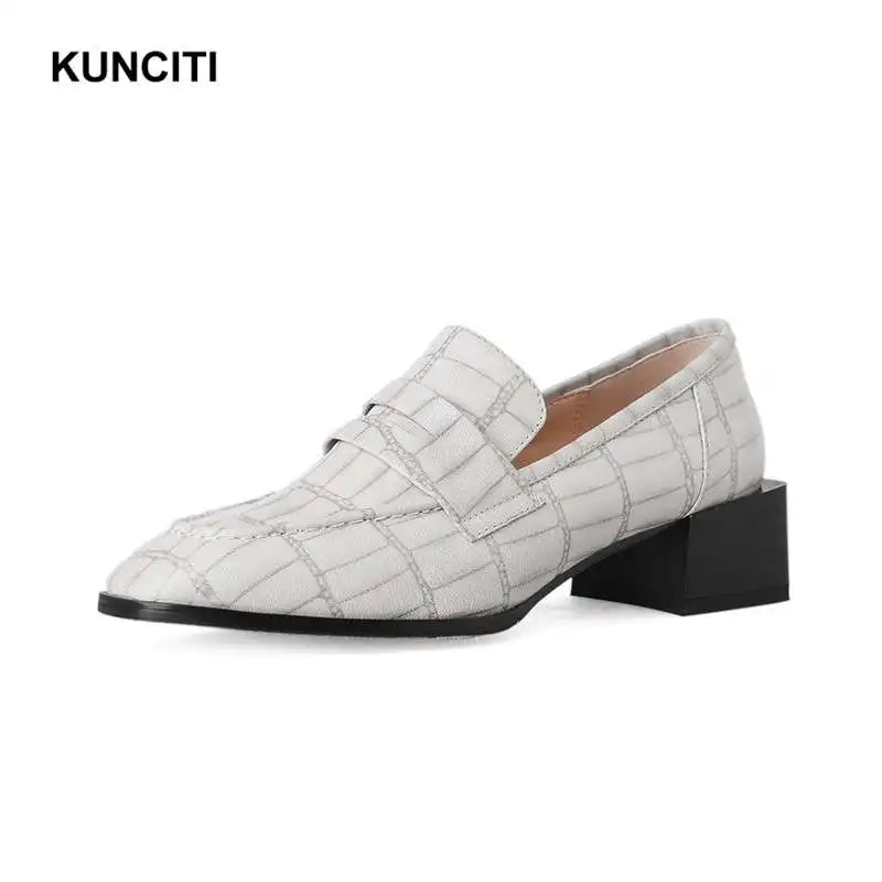 Beige KUNCITI/; Туфли-лодочки; женская обувь; женские офисные туфли из тисненой кожи; Туфли Mary Jane с квадратным носком; официальная обувь в европейском стиле; Lotita; G941 - Цвет: Beige