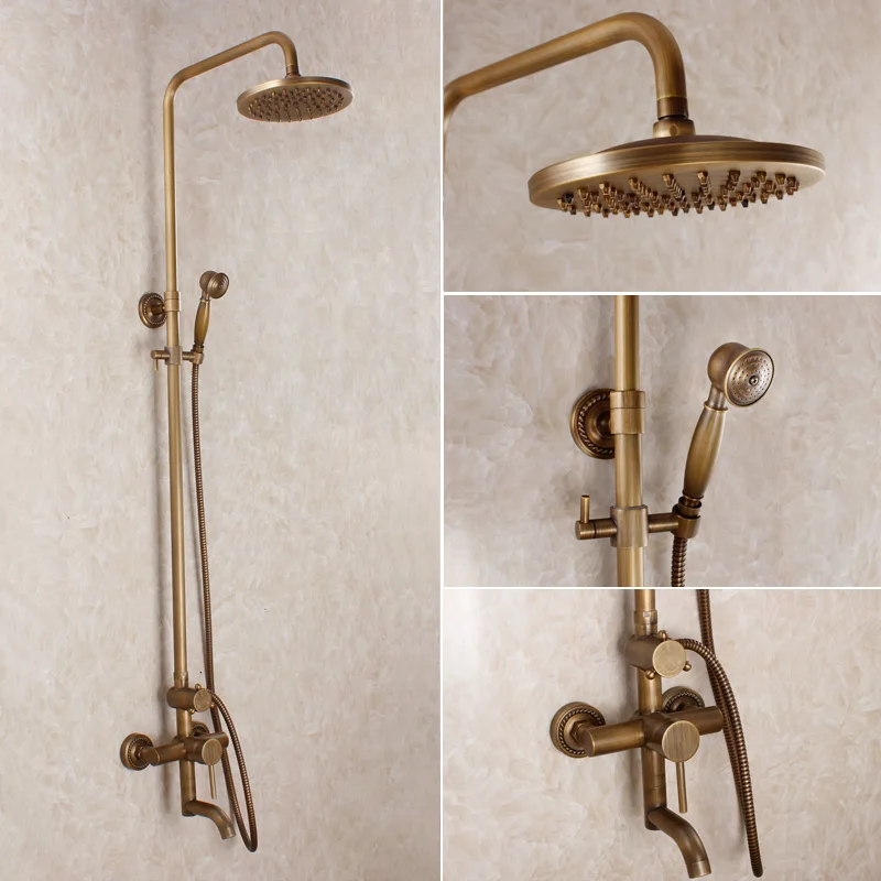 

2015 New Round Water Saving Chuveiro Led Antique Shower Set Fashion Vintage Copper Bathroom Hot And Cold Faucet Circle With Lift