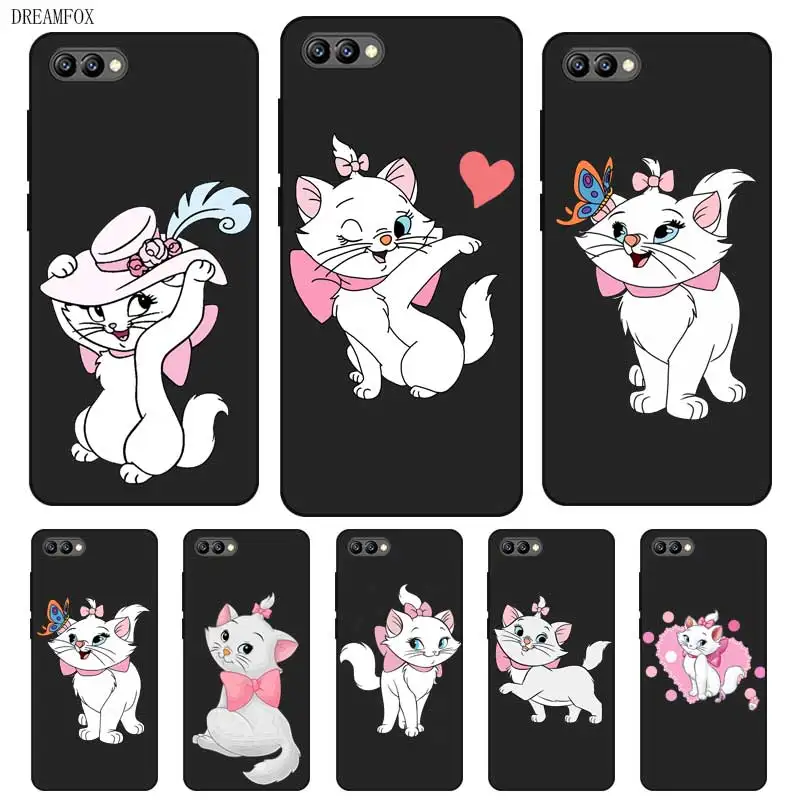 P114 Marie Cat Черный силиконовый чехол для huawei Honor 6A 6C 6X 7C 7X8 Lite Pro |