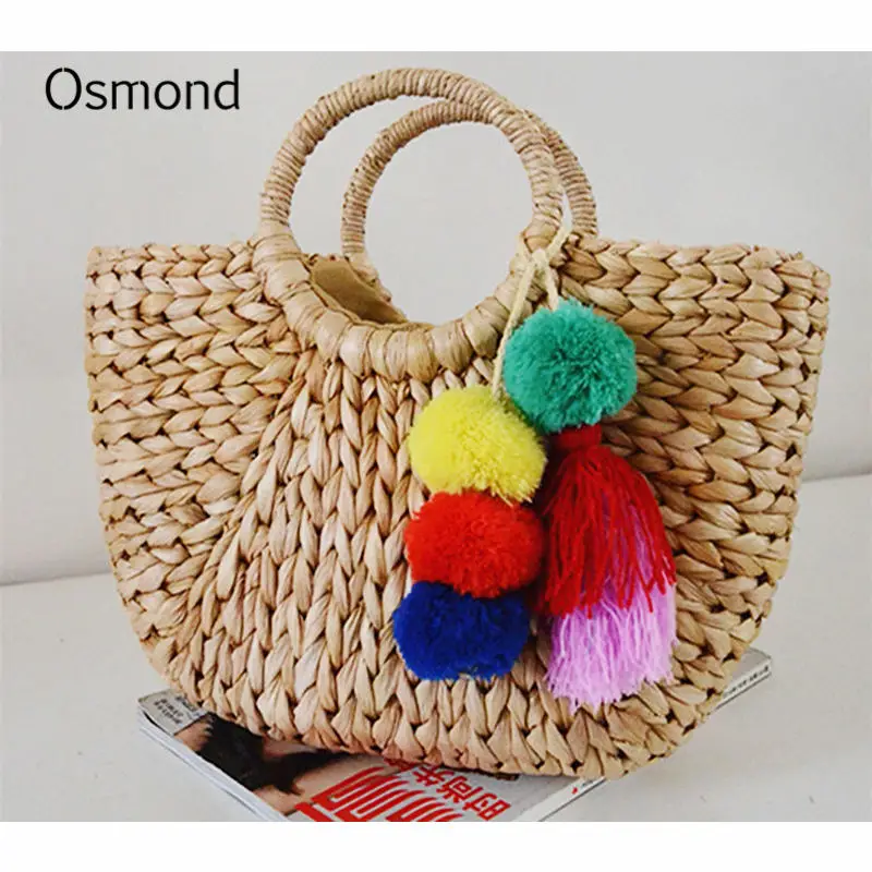 Osmond 2018 новая пляжная сумка из ротанга с кисточками соломенные сумки Сумка летняя