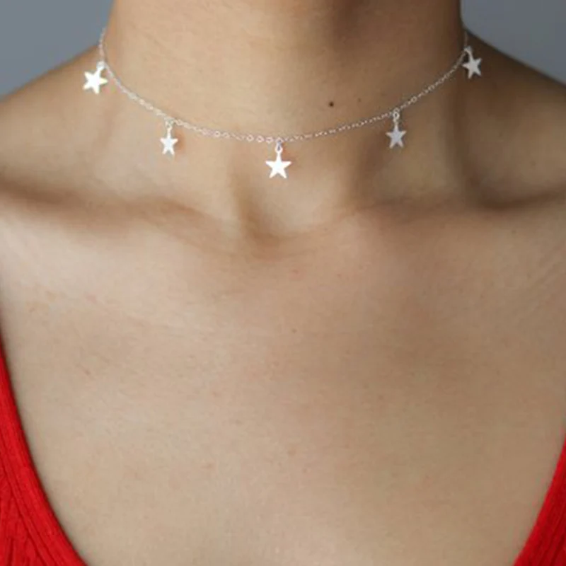 Gold Star Choker Necklace - Silver Bohemian Jewelry Layering Trendy XL1314 | Украшения и аксессуары