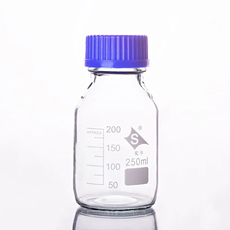 Najtaniej 3 Szt. Butelka Odczynnika, Z Niebieską Przykręcana Pokrywa, Normalne Szkło, Pojemność 250ml, Fiolka Z Próbką Podziałki Plastikowa Pokrywka