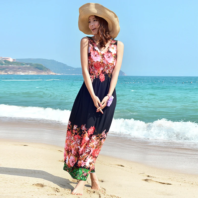 

Женское шифоновое платье макси, летнее пляжное платье с глубоким V-образным вырезом, без рукавов, с открытой спиной, размера плюс, 3XL