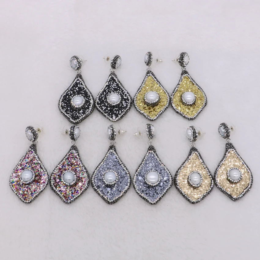 Fashion Bling bling petal shape earrings pay rhinestone&amp pearls jewelry Wholesale gift for lady 1500 | Украшения и аксессуары
