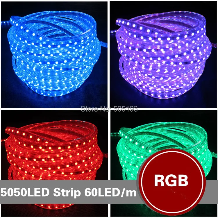 220 V 10 м 11 5 Вт/м RGB SMD5050 Водонепроницаемый светодиодный полосы света 60