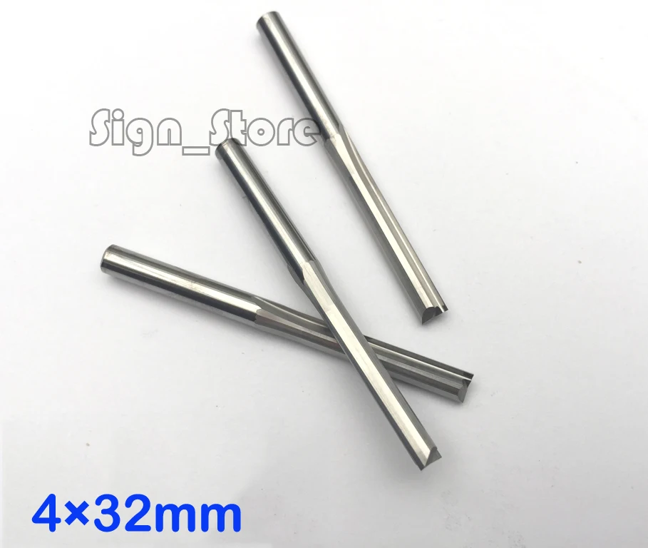 

10pc High quanlity Double Two flute straight bits straight slot carbide end mill on Wood Acrylic PCB CNC Slotting Bit 4 mm 32 mm