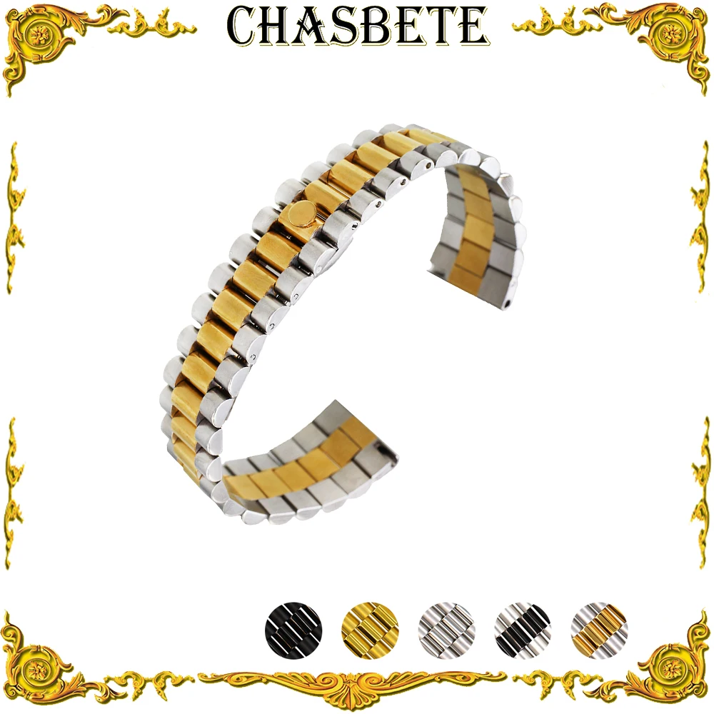 

18mm 20mm 22mm Stainless Steel Watch Band for Breitling Men Women Metal Strap Wrist Loop Belt Bracelet Black Silver Gold + Pin