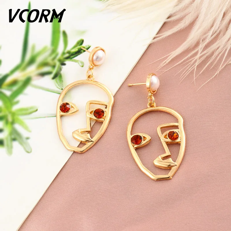 VCORM новые винтажные золотые длинные висячие серьги для женщин 2019 эффектные