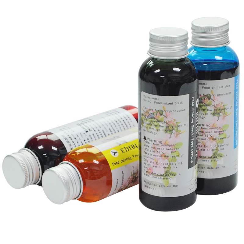 

100ML x 4 Color Edible Ink For Canon Printer For Printer Food Ink Cake Coffee Chocolate Safe Food Additive Coffee Machine Ink