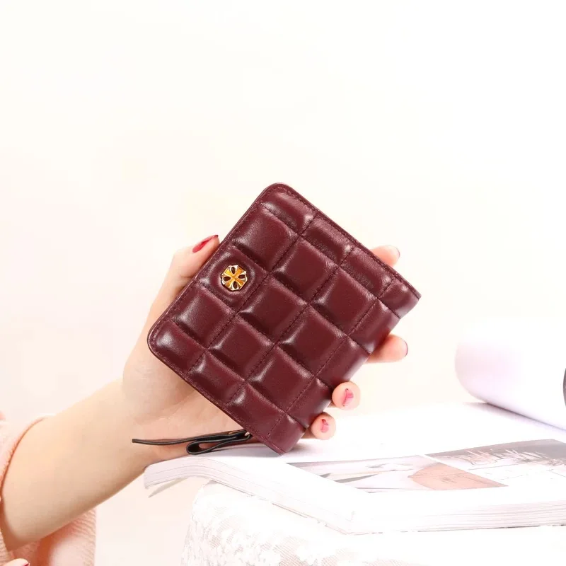 Кошелек из натуральной кожи для женщин Lozenge овчина мягкие три складки Роскошные