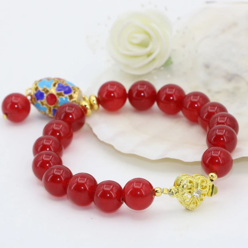 Модные браслеты из бисера 10 мм круглые бусины Красный полудрагоценных нефрит