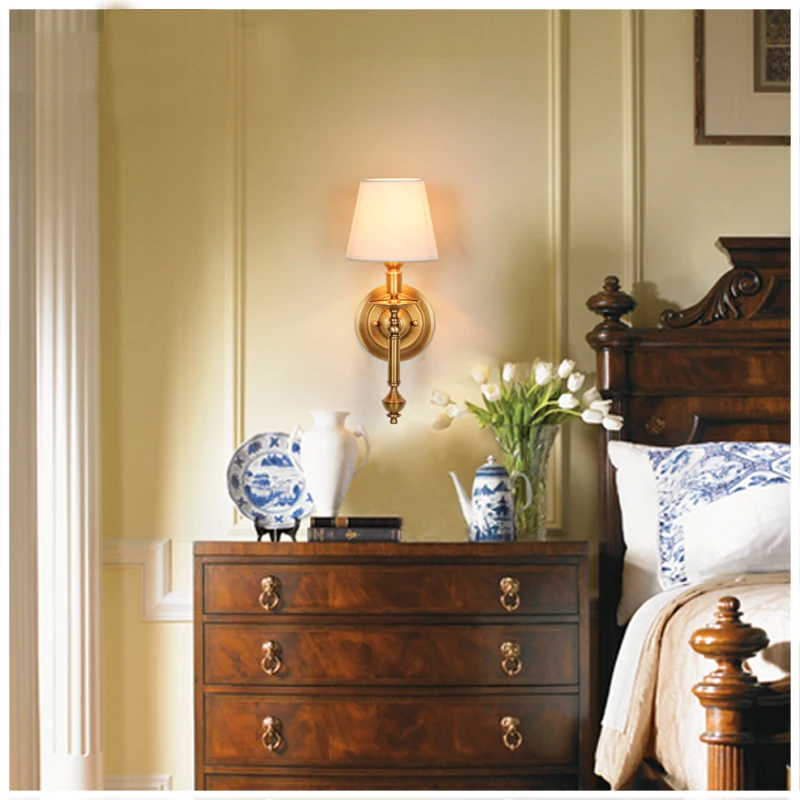 American country wall copper mirror lamp European simple living room bedroom bedside single head | Лампы и освещение