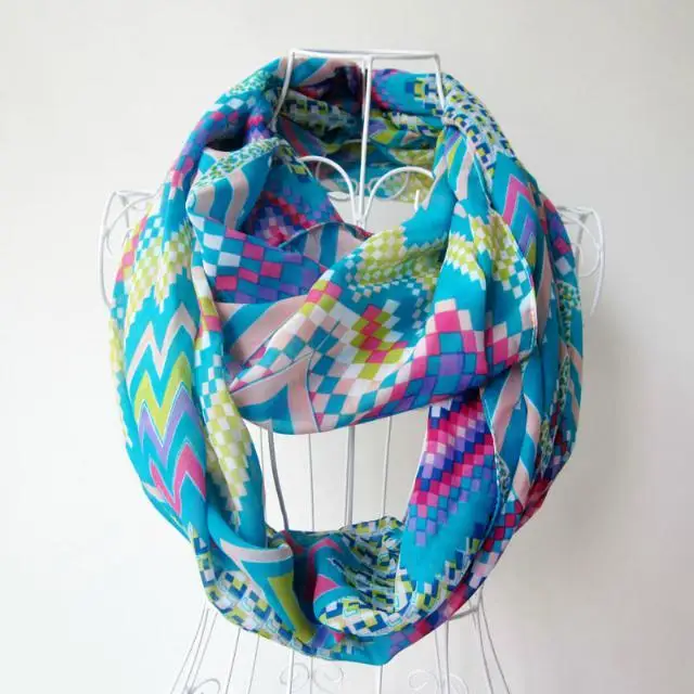 

2017 Summer Zigzag Print Chiffon Infinity Loop Ring Scarf Chiffon Geometry Infinity 10pcs/LOT Hot Sale Free Shipping