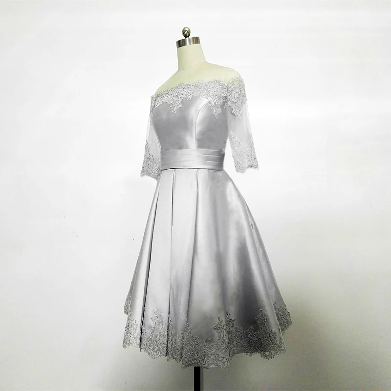 Короткие вечерние платья JIERUIZE с серебристыми кружевными аппликациями открытыми