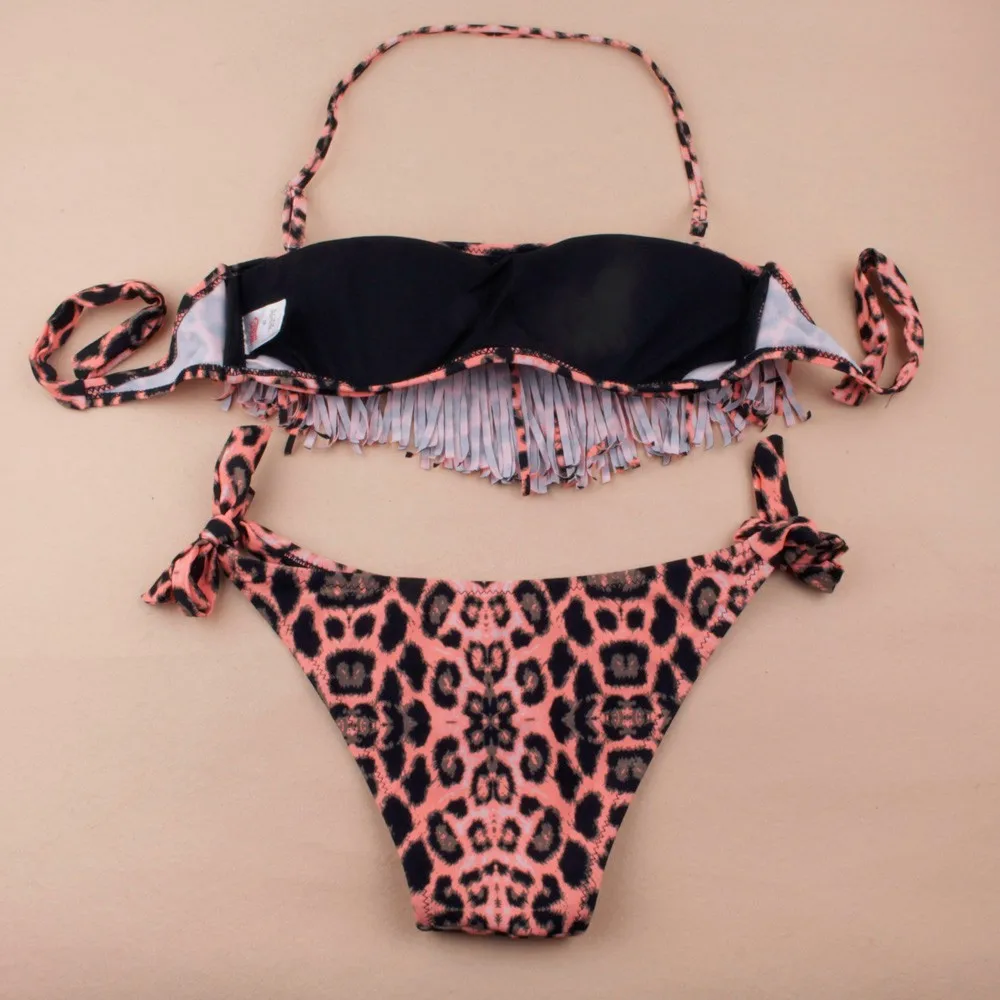 Сексуальный купальник с кисточками женский 2019 Леопардовый принт стринги бикини