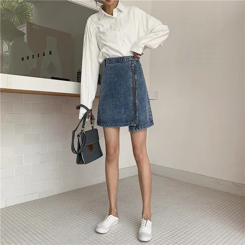 Женский ассиметричный с высокой талией джинсовая юбка женская весна лето 2019