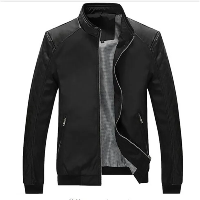 

Plus Size 5XL 2018 Spring New Men's PU Patchwork Jackets Casual Men's Thin Jackets Solid Slim Male Coats Clothing