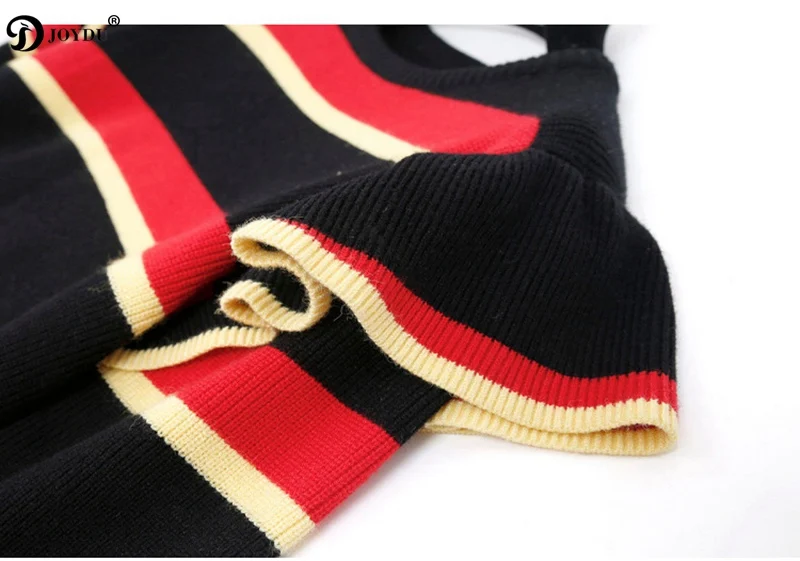 JOYDU Sweater For Women 2018 Winter Runway Design Ruffles Patchwork Wool Knitted Sweaters Red Black Striped Slim Pullover Jumper | Женская