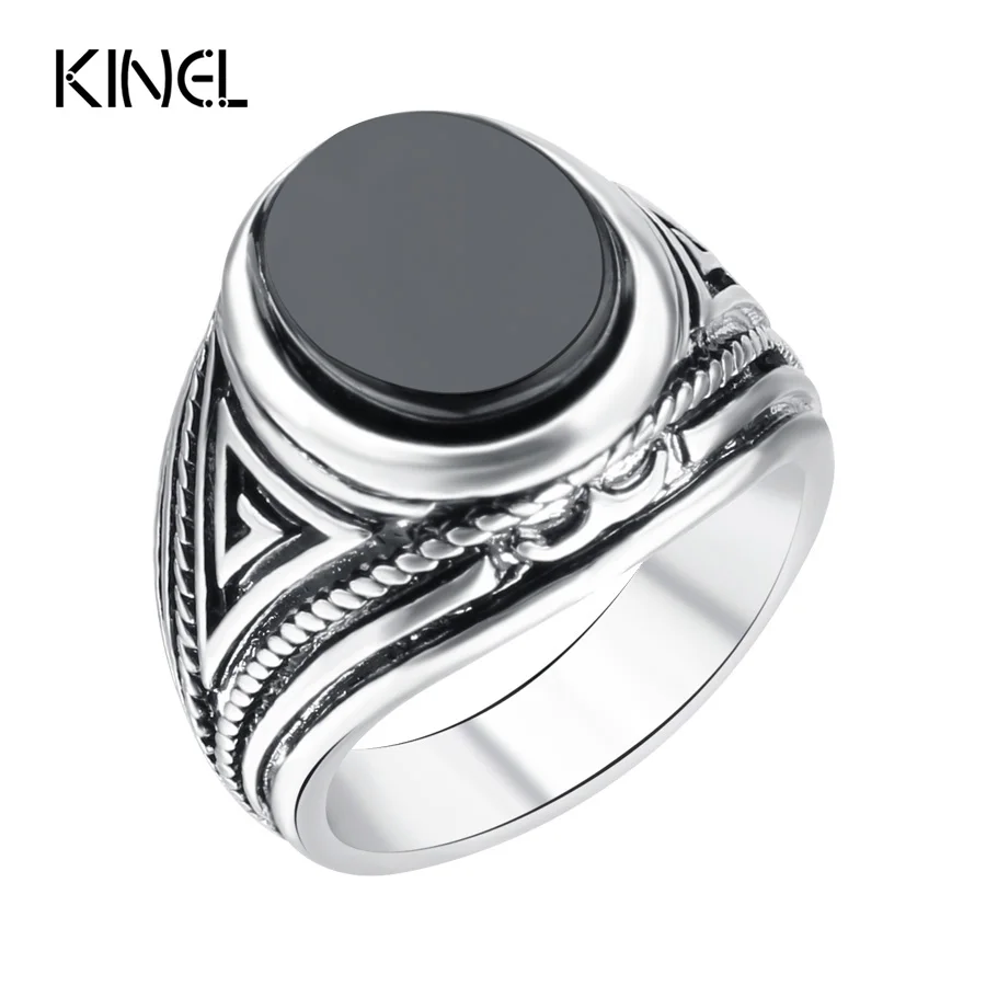 Мужское Винтажное кольцо из смолы черное большого размера с овальным покрытием