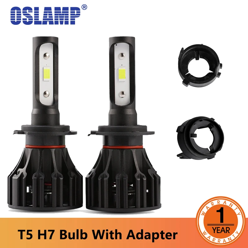 Oslamp T5 H7 светодиодные лампы для фар с адаптером KP 109 8000лм 72 Вт однолучевая COB Чип
