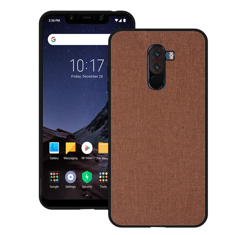 brown Чехол для Xiaomi Pocophone f1 Edition, тканевый жесткий чехол из поликарбоната, роскошный кожаный чехол в стиле ретро, мягкий чехол из ТПУ для Pocophone F1 poco F1 - Цвет: brown