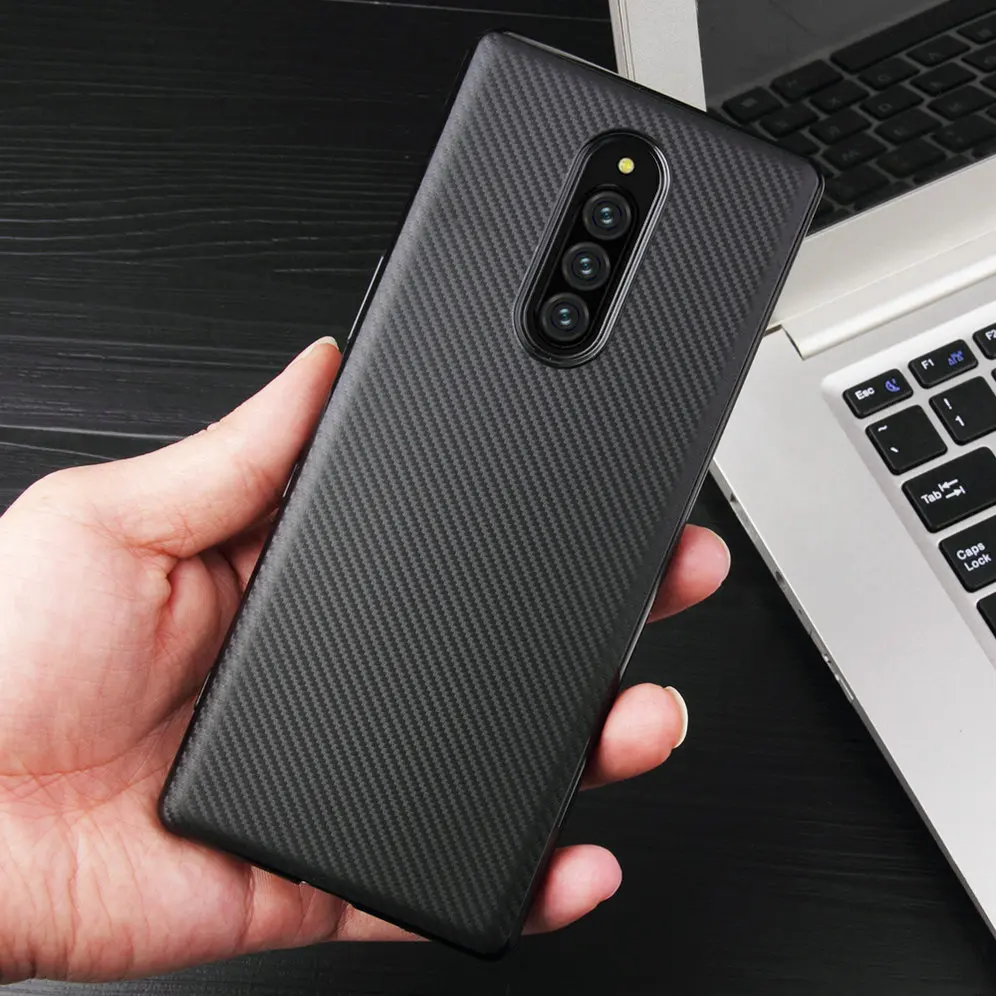 For Sony Xperia 1 Case Slim Carbon Fiber Texture TPU Silicone Shell Soft Flexible Mobile Phone Protective Back Cover |