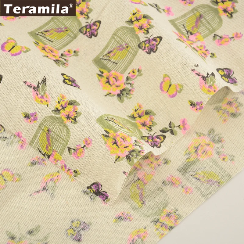 Print Pet Birds Home Textile Cotton Linen Fabric Sewing Material Tissu Tablecloth Pillow TERAMILA Bag Curtain Cushion Pillow|cotton linen