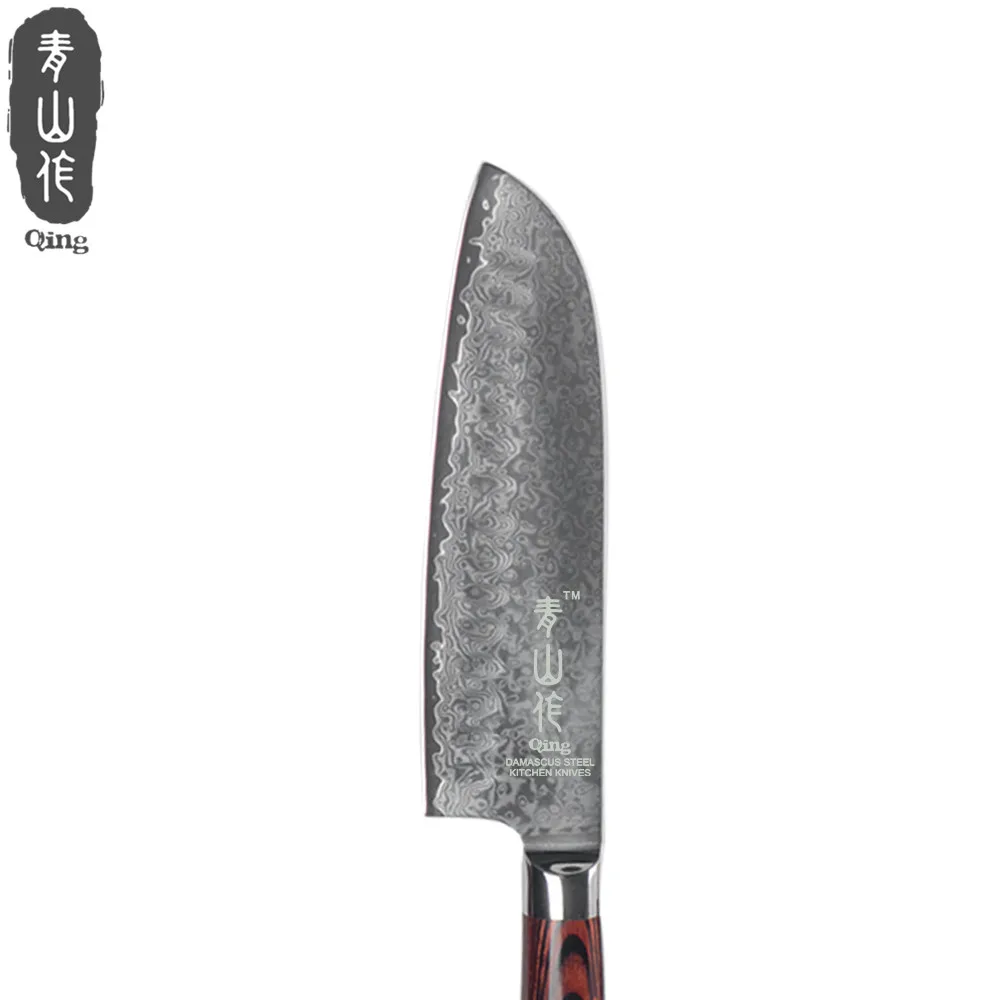 Цин Кухня Ножи 7 дюймов Santoku 67 слоев VG10 Дамаск Сталь острое лезвие Японский Суши