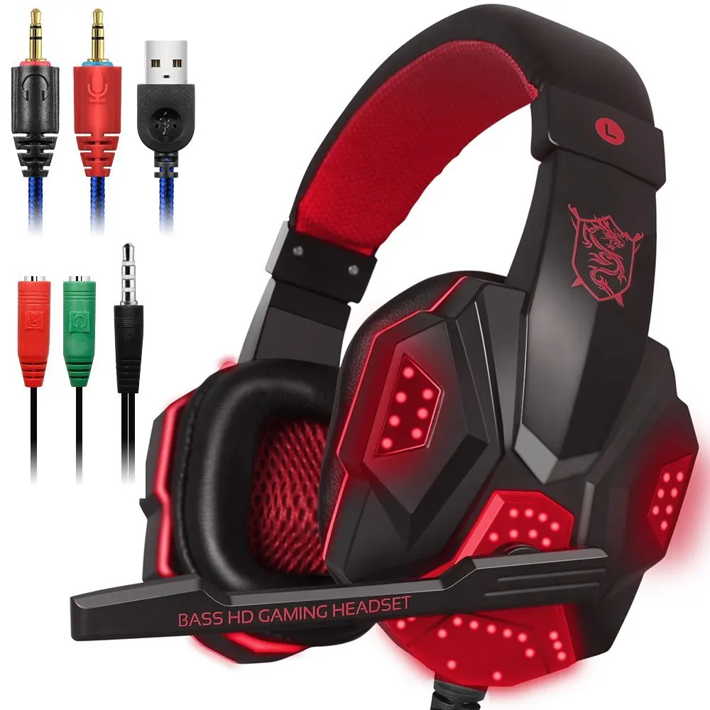 Ytom PC780 игровых гарнитур большие наушники с светодиодный свет с микрофоном стерео наушники с глубокими басами для компьютерного геймера планшет PS4 X-BOX - Цвет: Красный