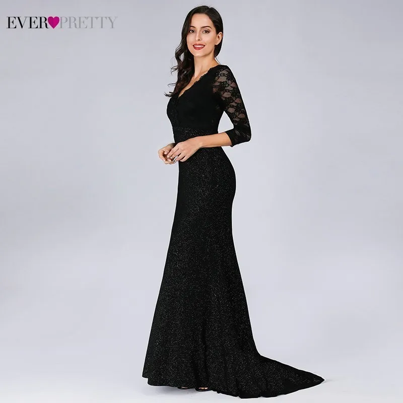 Сексуальные черные платья для матери невесты 2019 Ever Pretty Кружева Русалка