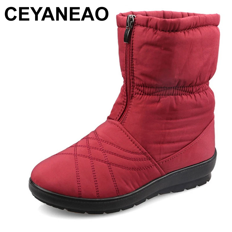 

CEYANEAO Plus Size Waterproof Flexible Cube Woman Boots High Quality Cozy Warm Fur Inside Snow Boots Winter Shoes WomanE756