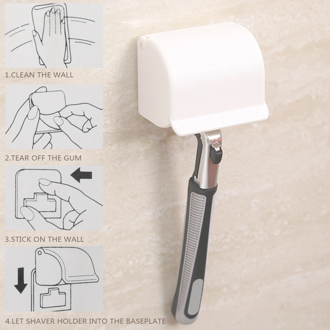 Клейкая полка, самоклеющаяся, Пылезащитная, белая, для бритья, пластиковая бритва, держатель, коробка, 1 шт., настенный, для ванной комнаты, набор, бритва, крышка, бритва, полка