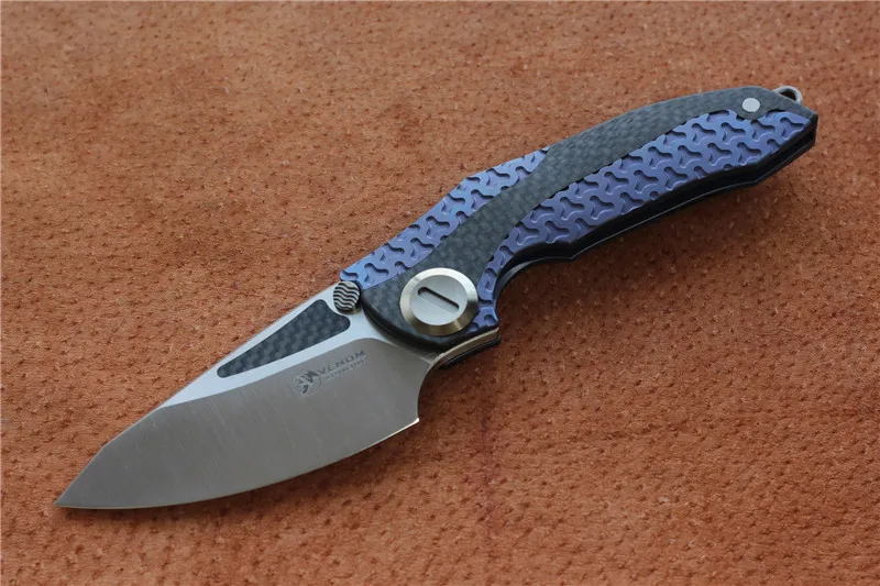 Складной нож VENOM M390 с титановым лезвием для кемпинга, охоты, выживания, карманный кухонный нож для фруктов, инструмент для повседневного использования, ножи - Цвет: Blue Satin