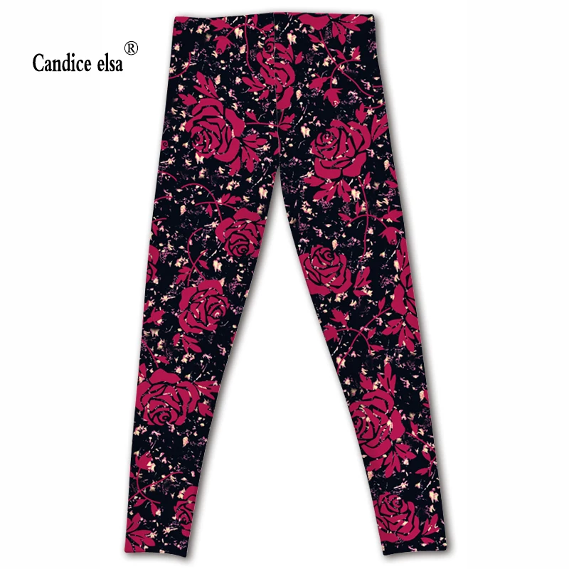 Candice Elsa женские Леггинсы эластичные леггинсы для фитнеса принт с красными розами