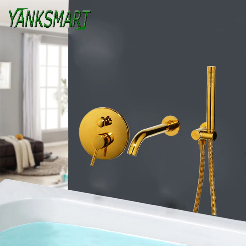 YANKSMART позолоченный смеситель для душа ванной набор кран настенный ванна 2 функции