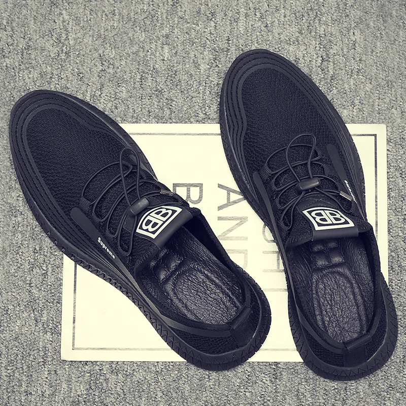 Men's shoes summer 2019 new fashion sports running breathable fly weave all-purpose mesh black | Обувь