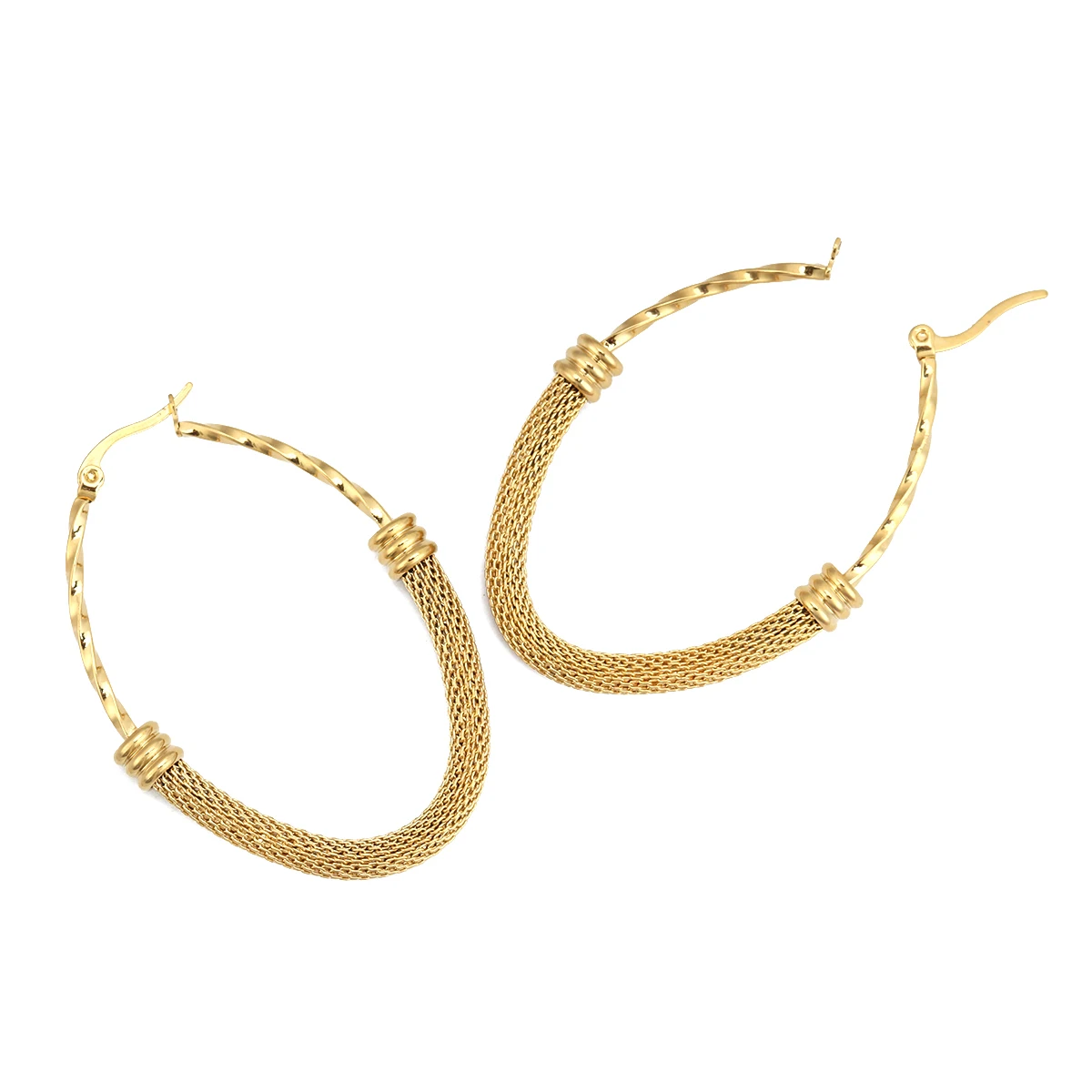 8Seasons 304 Stainless Steel Hoop Earrings Gold Color Oval Spiral Hollow Jewelry Post/ Wire Size: (17 gauge) 1 Pair | Украшения и