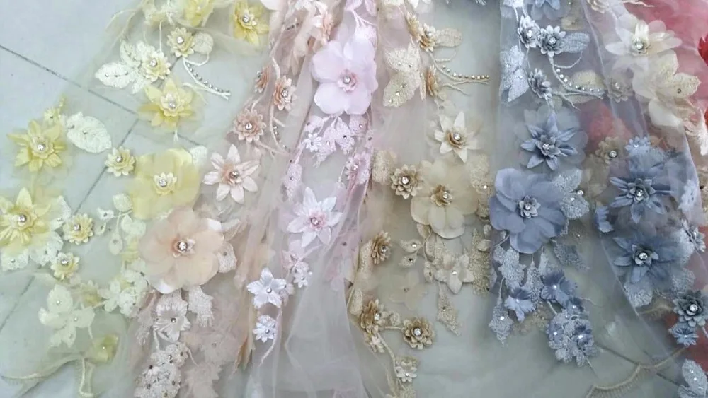 

One yard Luxury 3D Beaed Lace Fabric in Off White , Scalloped Bridal Dress Wedding Gown Lace Fabric , Haute Couture Fabric