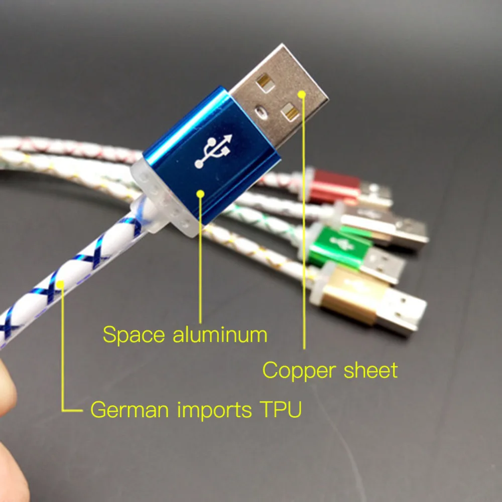Цветной 5 в светящийся светодиодный микро USB кабель зарядное устройство адаптер