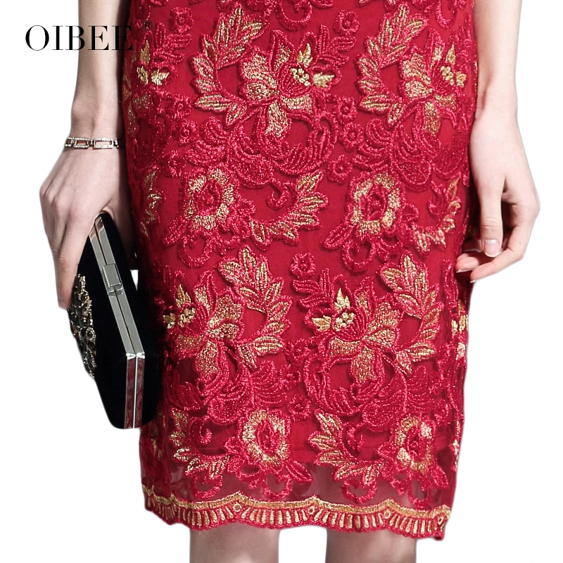 

OIBEE2019 spring and summer new women's fashion embroidered slim lace dress mother-in-law dress