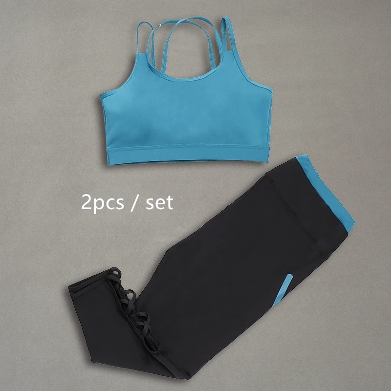

Women Yoga Sets Fitness Comfortable Tracksuit Double Shoulder Strap Sports Tights Vest Tank Top Leggings Gym clothing Two Piece