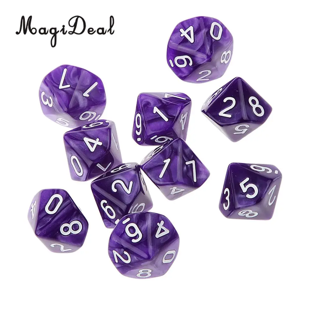 10 шт. акриловые 10-сторонние кубики MagiDeal D10 для друзей семейной вечеринки клуба