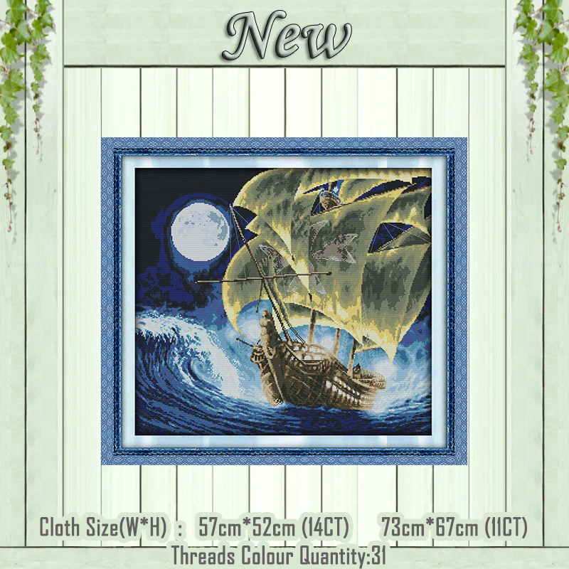 

Sailng moon ship sea scenery diy painting counted print on the canvas DMC 11CT 14CT kits Cross Stitch embroidery needlework Sets