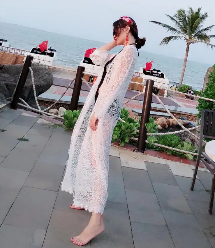 

Women summer casual loose long sunscreen lace shirt lady's beach Vacation summer sunscreen long shirt plus size outwear TB407