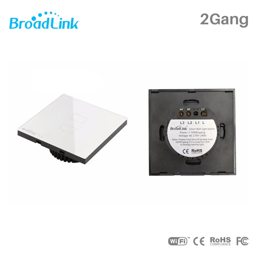 TC2 EU 2Gang Broadlink TC2 WiFi переключатель света ЕС/Великобритания стандарт Domotica настенный сенсорный выключатель панель 433 МГц умный дом автоматизация через приложение для смартфона - Комплект: TC2 EU 2Gang