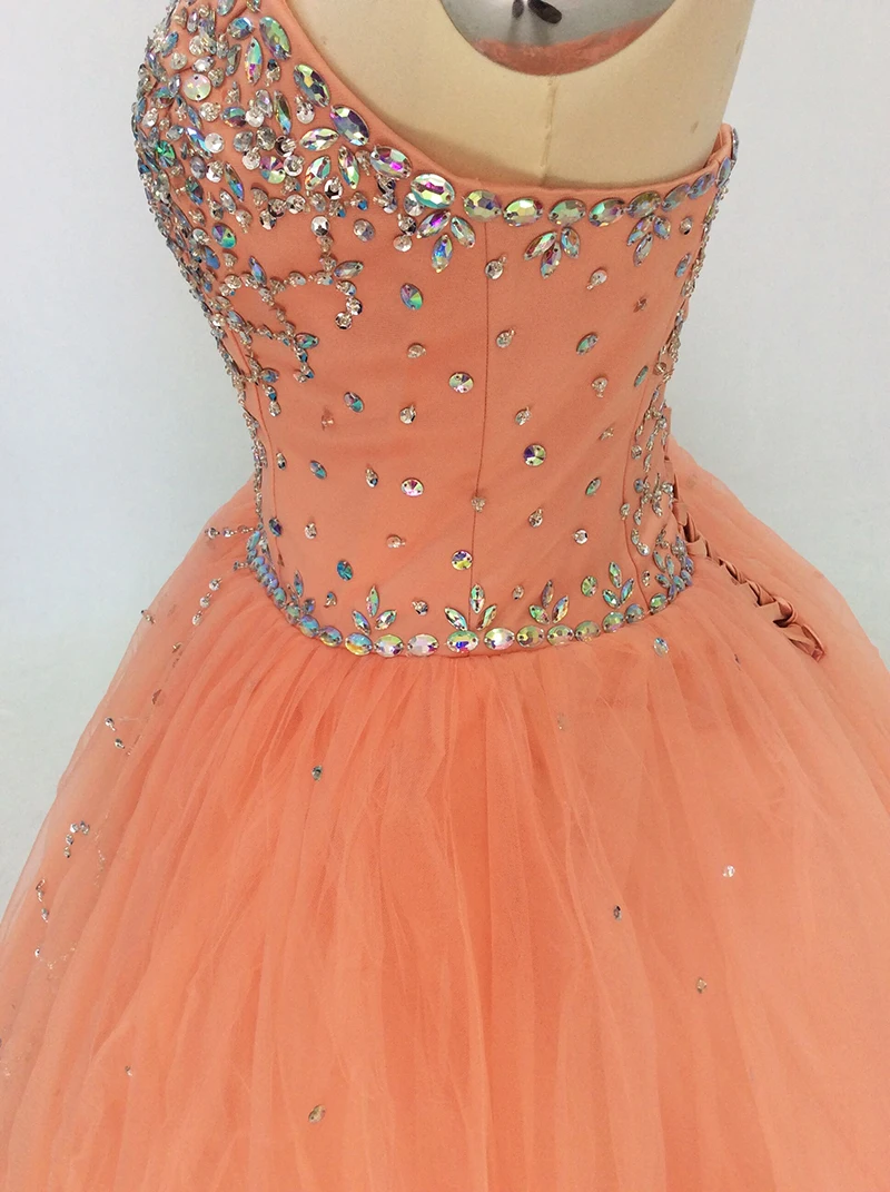 Оранжевые платья Quinceanera бальное платье с бисером и кристаллами милое для
