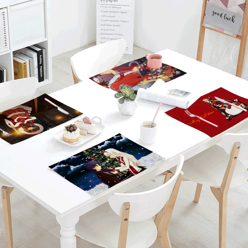 Рождественская салфетка с рисунком из мультфильма льняная красивая лося дерево