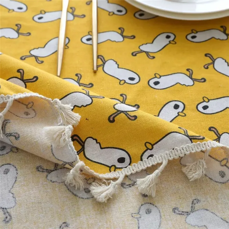 

XYZLS Cartoon Printed Decorative Table Cloth Cotton Linen Tablecloth With Tassels Dining Table Cover For Kitchen Home Decor